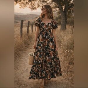 Buddy Love Black Floral Puff-Sleeve Maxi Dress